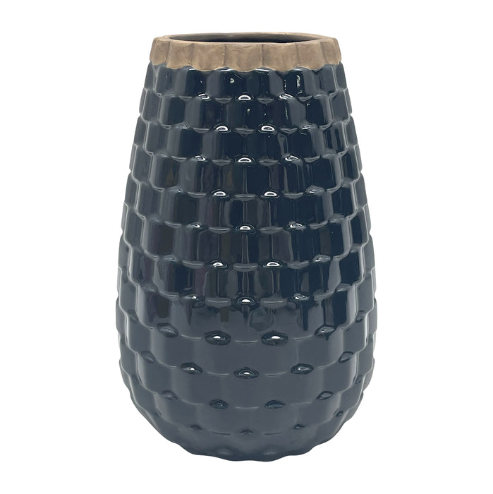 9" Textured Vase - Navy Blue