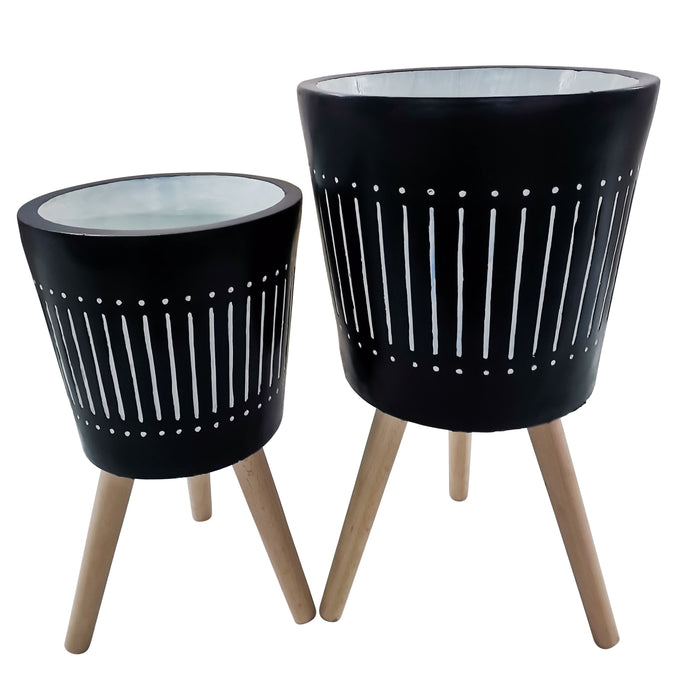 Planter With Wood Legs 10 / 12" (Set of 2) - Navy