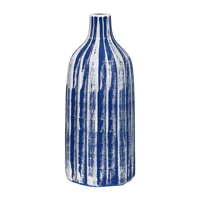 Clay 12" Flat Ribbed Bottle Vase - Blue/White