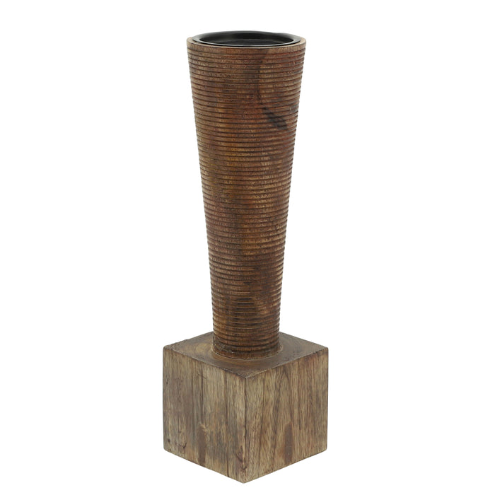 Wood 13" Geometric Candle Holder - Brown