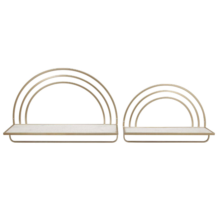 Wood / Metal Rainbow Style Sheves (Set of 2) - White / Gold