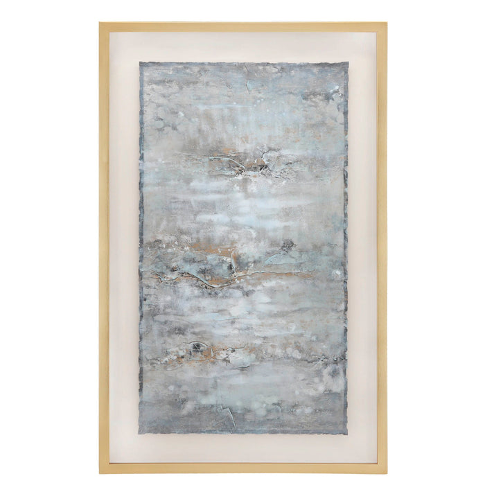 Abstract Canvas Gray On Gold Frame 48 x 30" - Gray