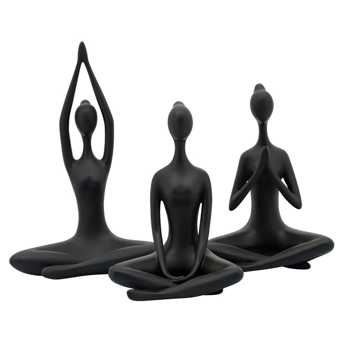 Resin (Set of 3) 10" Yoga Ladies - Black
