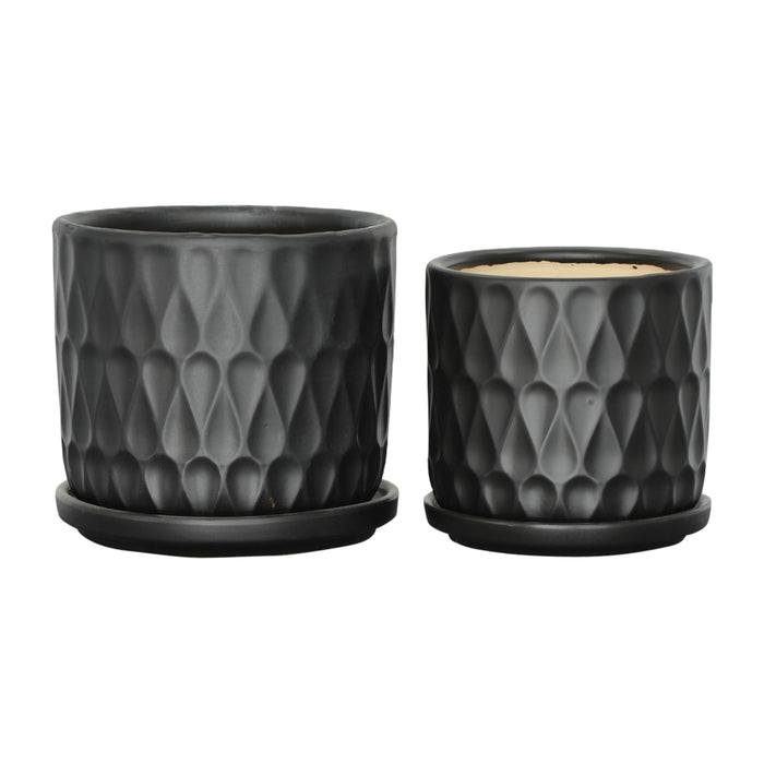 Teardrop Planters With Saucer 5 / 6" (Set of 2) - Black