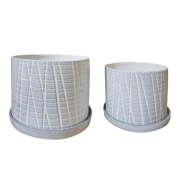 Meshed Planter With Saucer 10/12" (Set of 2) - White