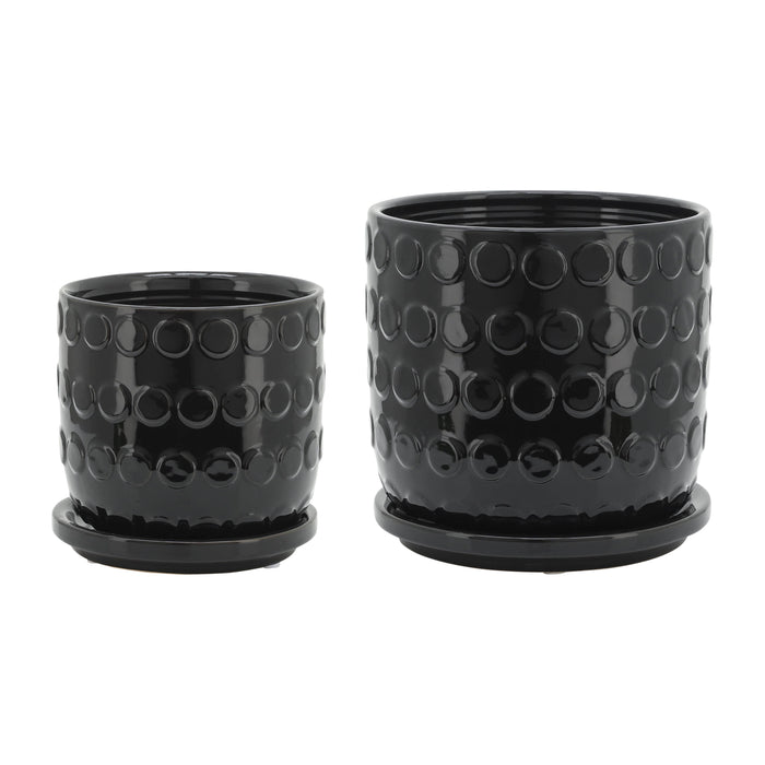 Bubble Planter With Saucer 5 / 6" (Set of 2) - Black