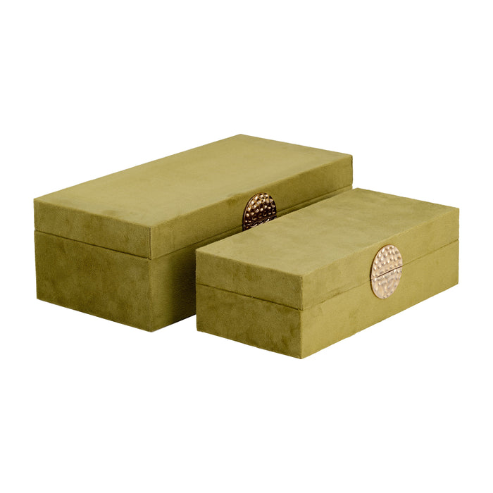 Wood (Set of 2) 10/12" Box With Medallion - Olive/Gold