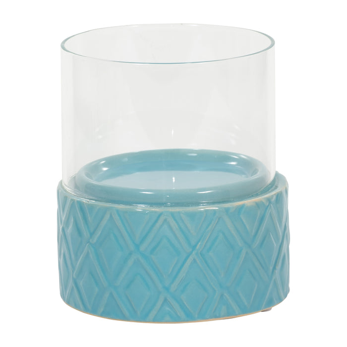 Ceramic Glass Pillar Holder Diamond 5" - Turquoise