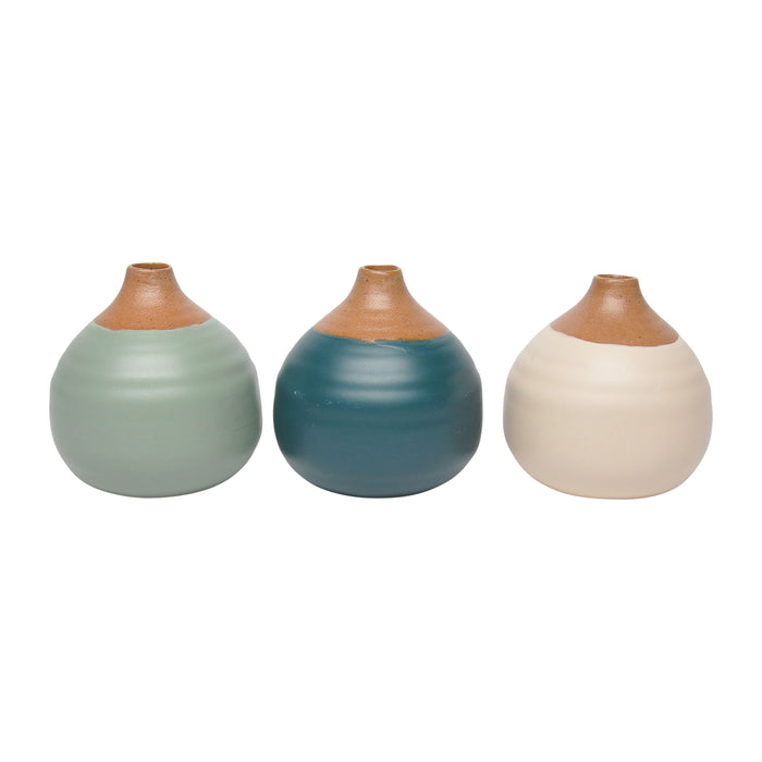 Matte Bud Vases (Set of 3) - Deep Teal/Dark Sage/Cream