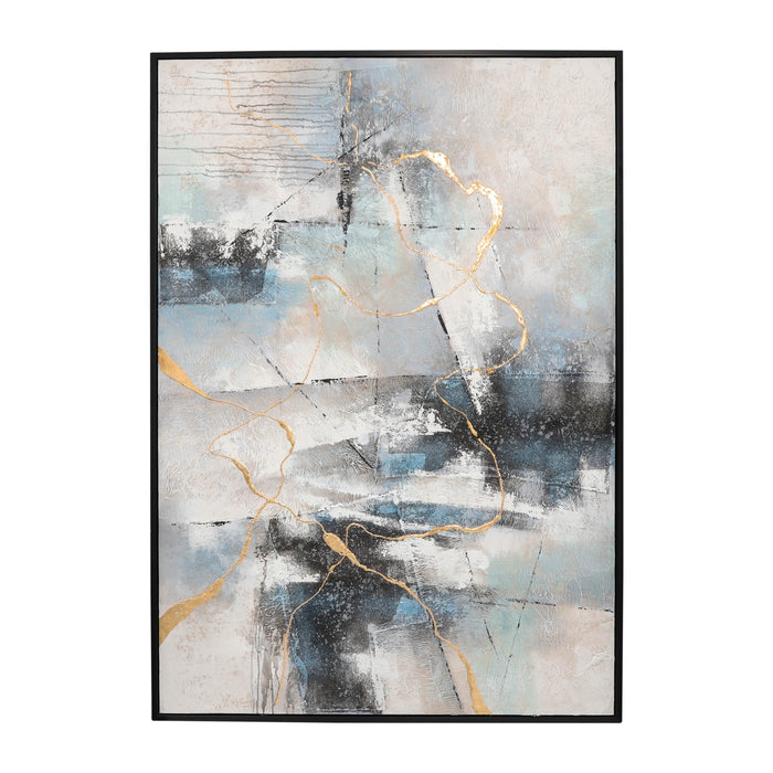 Framed Hand Painted Abstract Canvas - Ivory