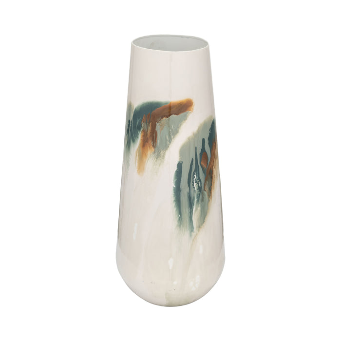Iron 17" Colored Stained Vase - White