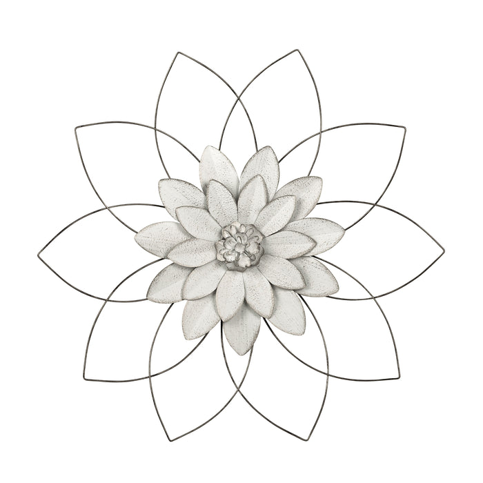 Metal Wall Flower 25" - White / Gold