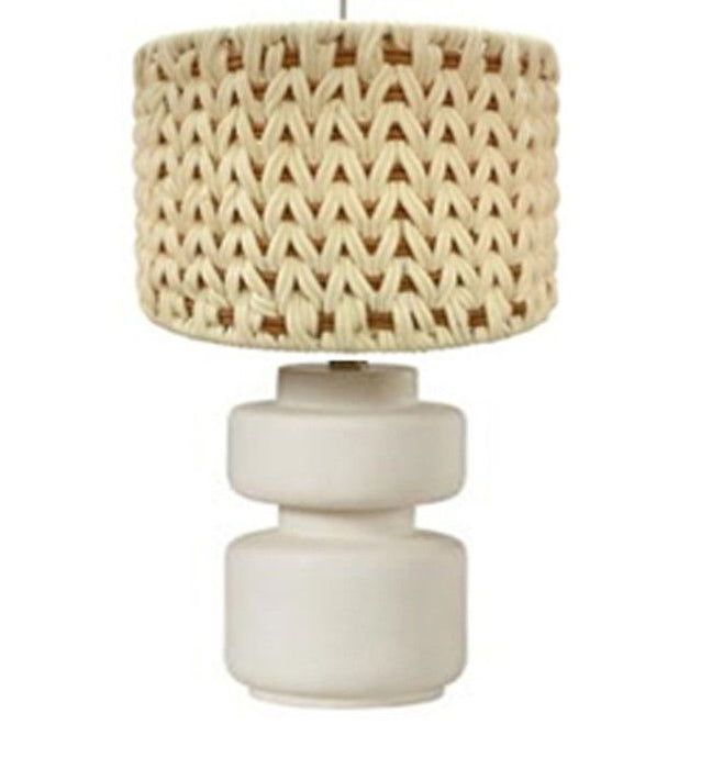 Ceramic Table Lamp With Macrame Shade - Ivory / Beige