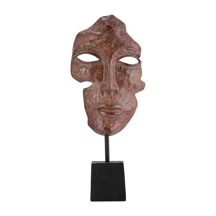 Metal Abstract Face Sculpture 20" - Brick Patina