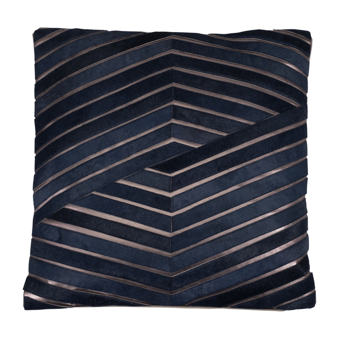 Leather Herringbone Metalic Decorative Pillow 20 x 20" - Blue