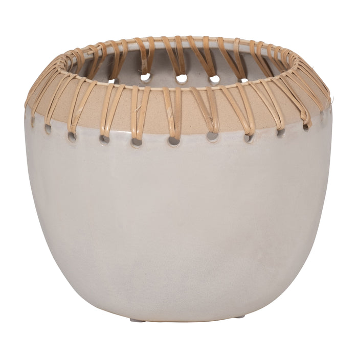 Ceramic Bowl With Top Weave 7" - Ivory