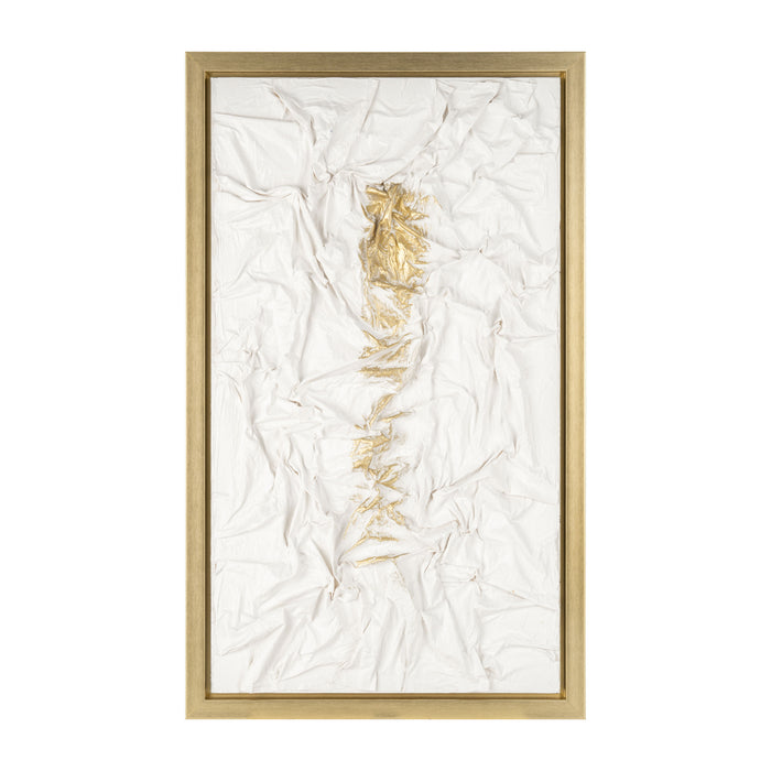 Hand Painted Textured Acrylic 35 x 59" - White / Gold