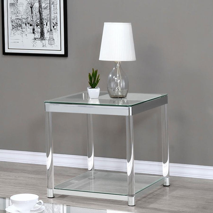 Anne - End Table With Lower Shelf - Chrome and Clear