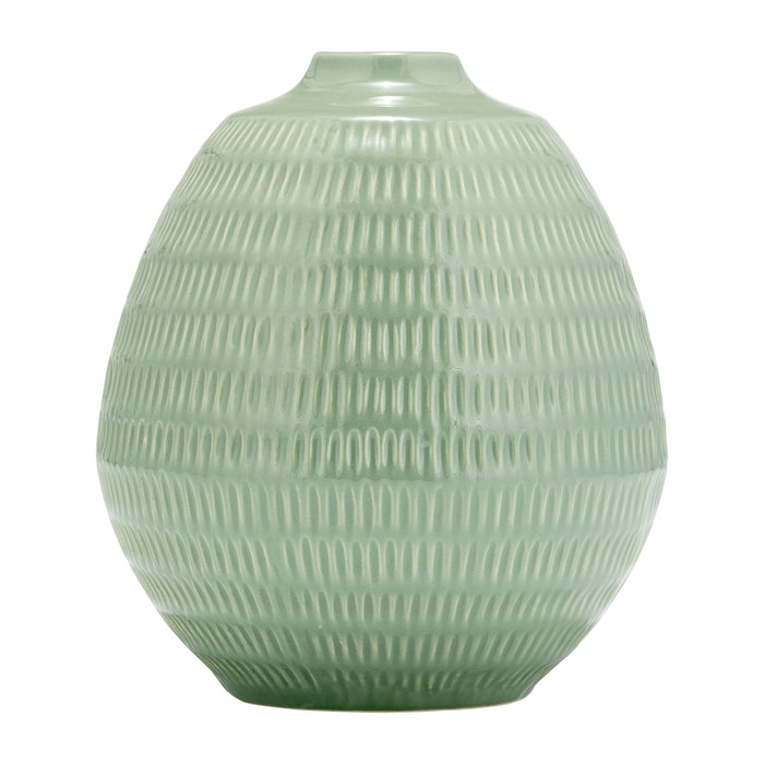 Ceramic 7" Stripe Oval Vase - Dark Sage