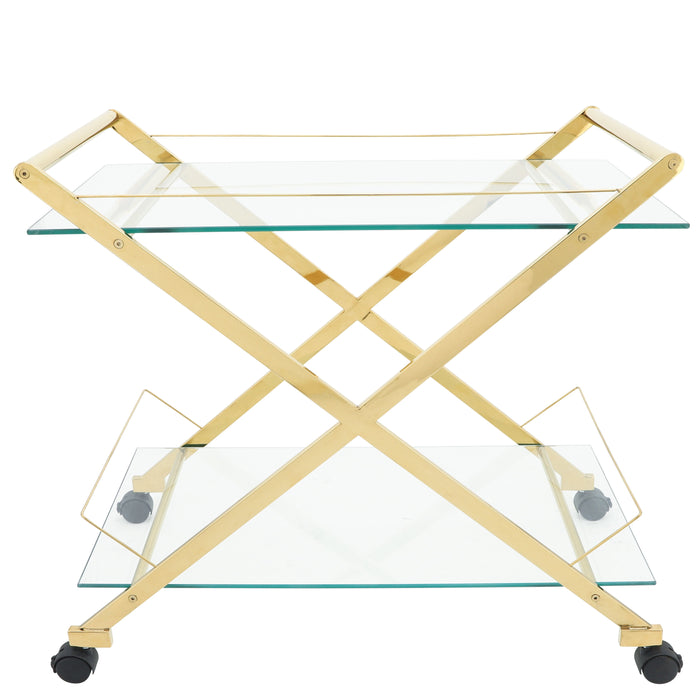 Two Tier Rolling Bar Cart - Gold