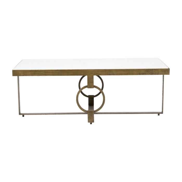 Metal 48 x 18 Marble Top Coffee Table - Gold/White