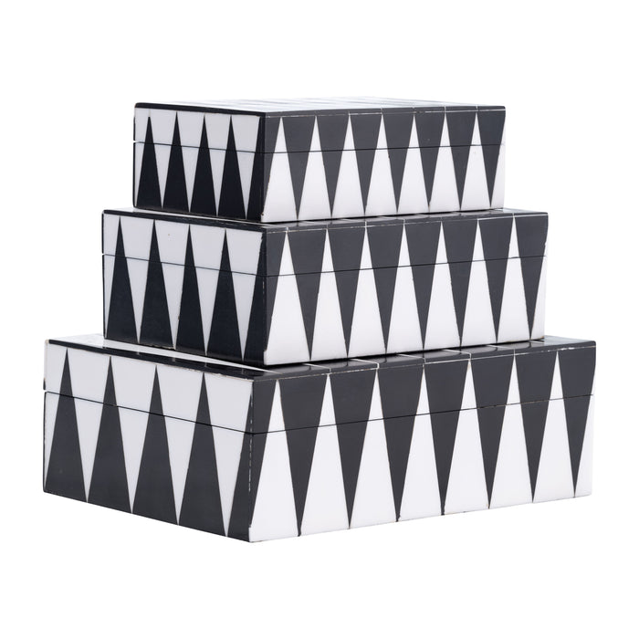 Resin Sharp Lines Rec Boxes 6 / 7 / 9" (Set of 3) - Black / White