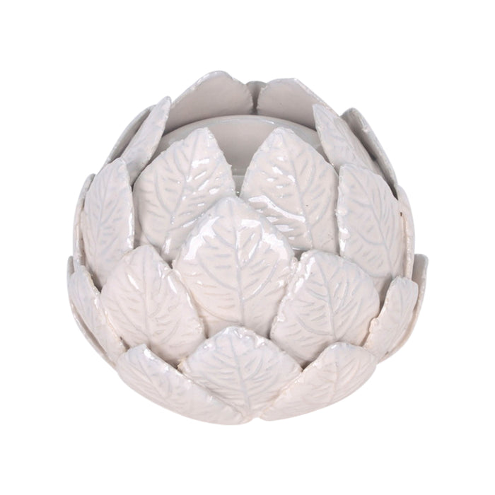 Ceramic 5" Lotus Ball Votive Holder - White