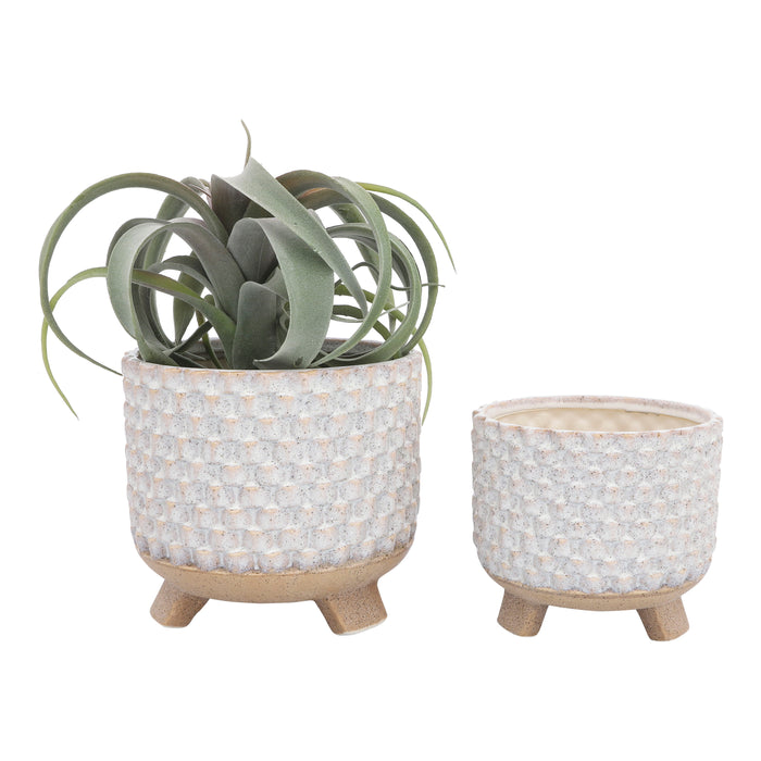 Ceramic Textured Footed Planter 6 / 8" (Set of 2) - White