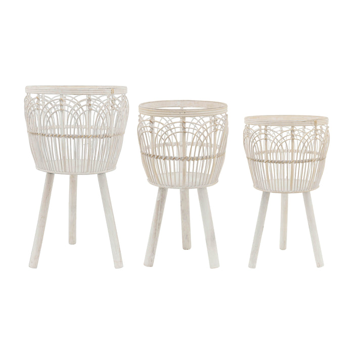Bamboo Planters 11 / 13 / 15" (Set of 3) - White