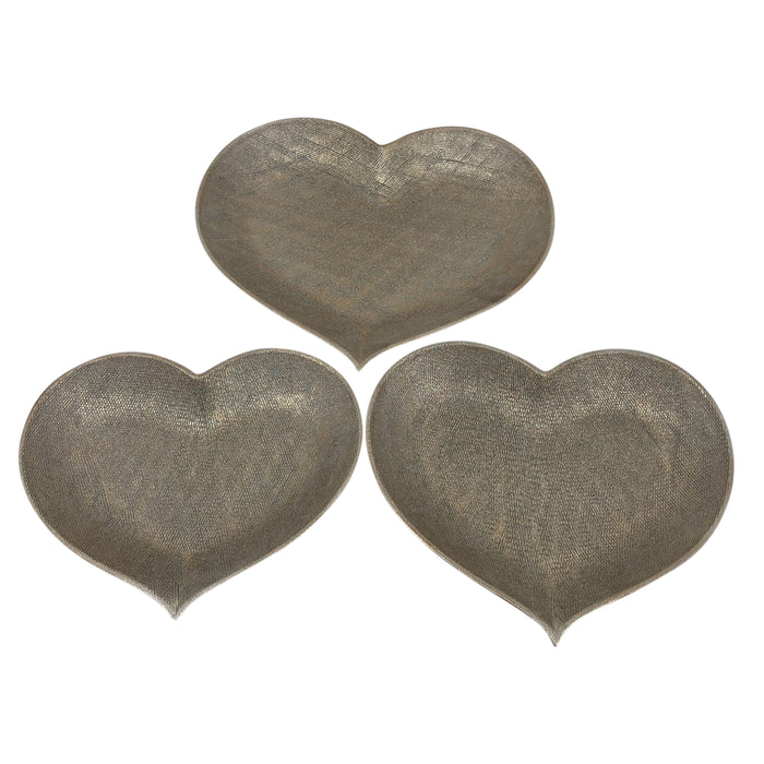 Ceramic Scratched Heart Plates 12 / 13 / 15" (Set of 3) - Champagne