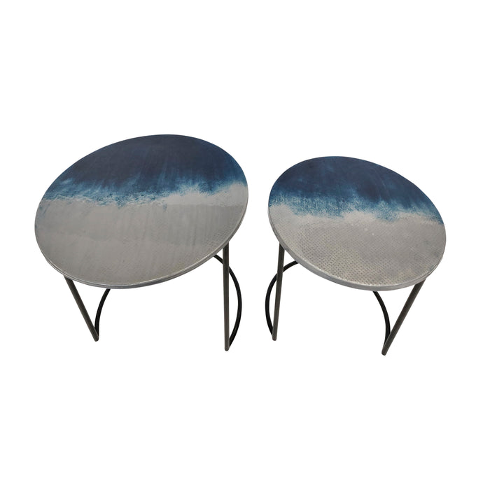 Round Side Tables (Set of 2) - Ombre Blue
