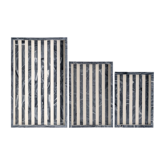 Resin Striped Trays 13 / 18 / 24" (Set of 3) - Gray / White