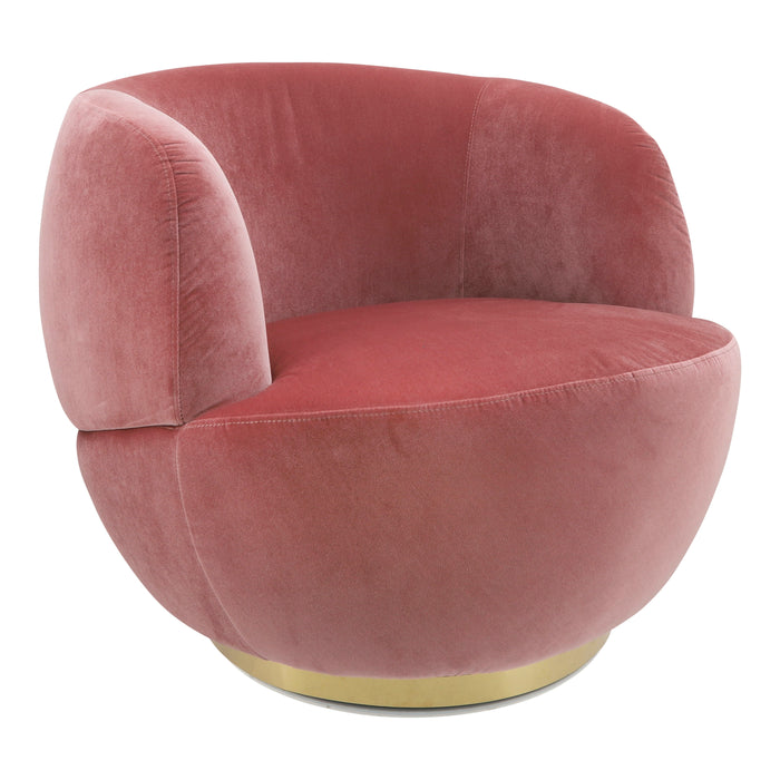 Velveteen Swivel Chair With Gold Base - Pink / Gold