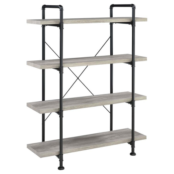 Delray - 4-Tier Open Shelving Bookcase - Grey Driftwood and Black