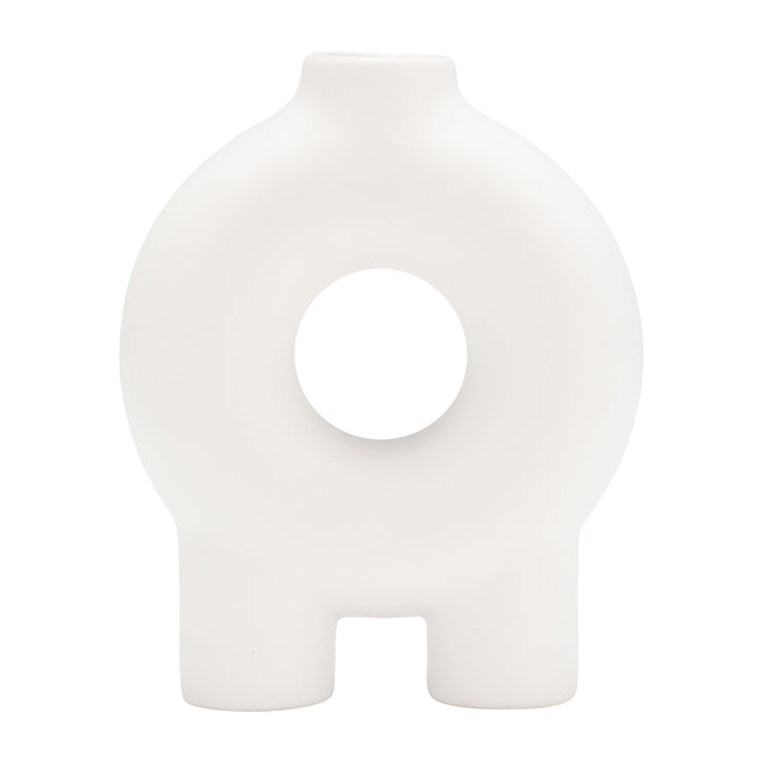 Cer Donut Footed Vase 7" - White