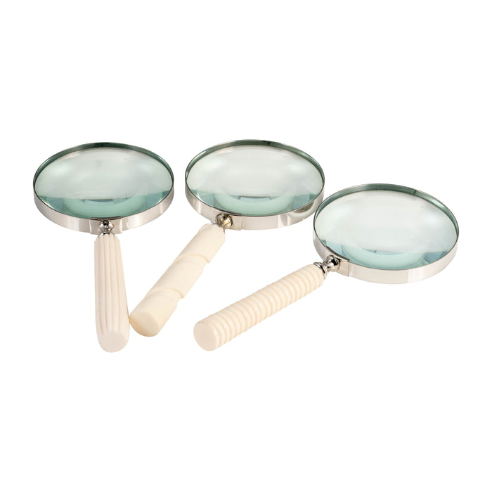 Metal/Resin (Set of 3) 4" Asrted Handle Magnifying Glass