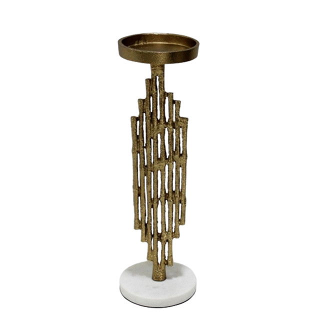 14" Contemporary Candle Holder - Gold