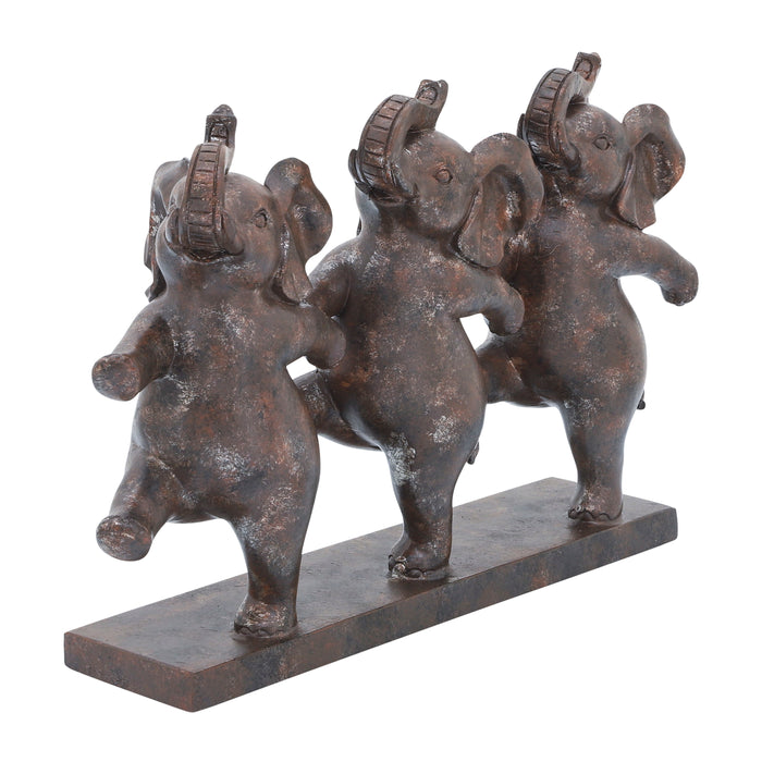 Resin Dancing Elephants 7" - Bronze