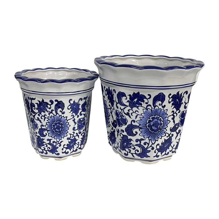 Chinoiserie Pot Planters (Set of 2) - Blue / White