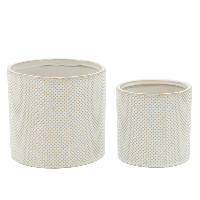 Ceramic Planters 7 / 5" (Set of 2) - White / Tan