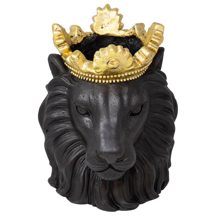 Resin Lion With Crown 9" - Black
