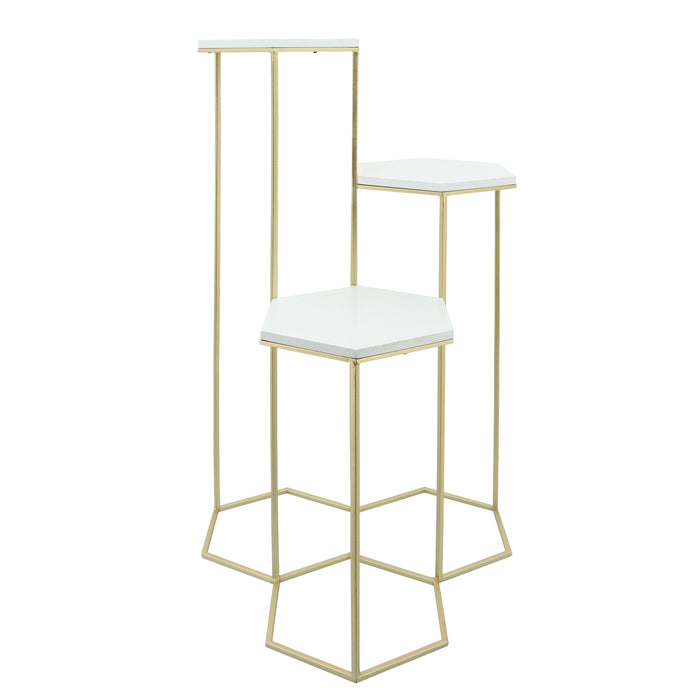 Metal 3-Layered Plant Stands - White / Gold