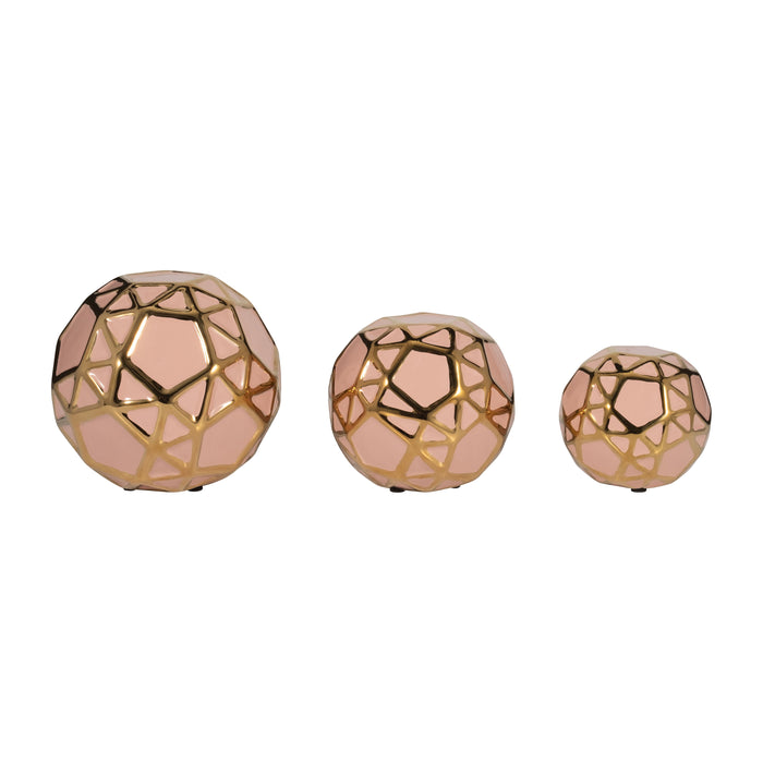 Ceramic Orbs 4 / 5 / 6" (Set of 3) - Blush / Gold