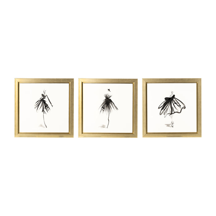 83" x 28" (Set of 3) Hand Painted Ballerina Pose - Gold