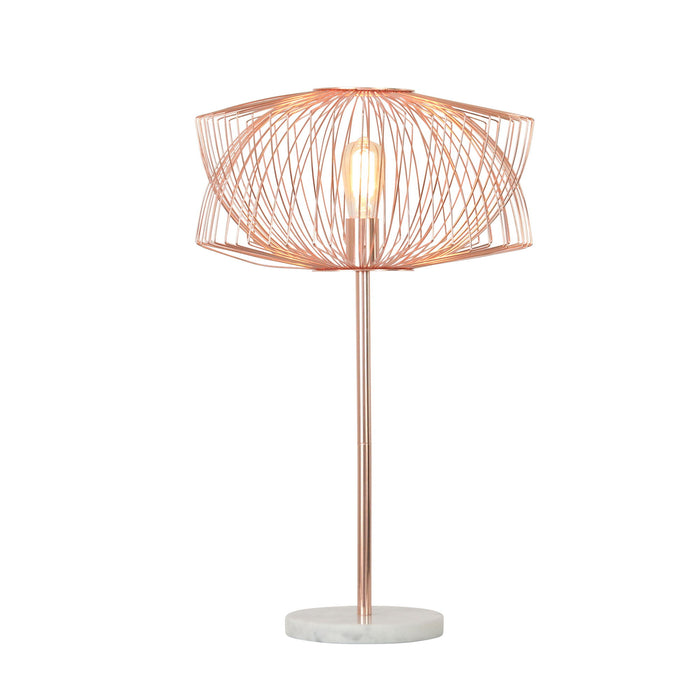 Metal Table Lamp With Cage Shade 28" - Rose Gold
