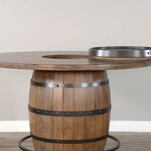 Doe Valley - Round Pub Table With Wine Barrel Base - Light Brown