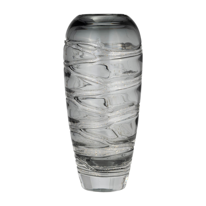 Glass Veined Vase 13" - Smoke
