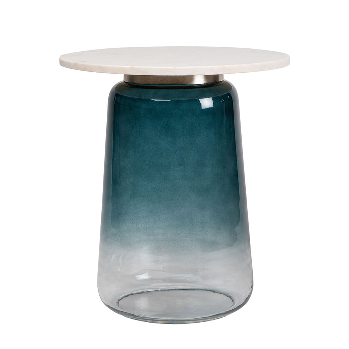 Marble Top Side Table Glass Base 22" - Blue