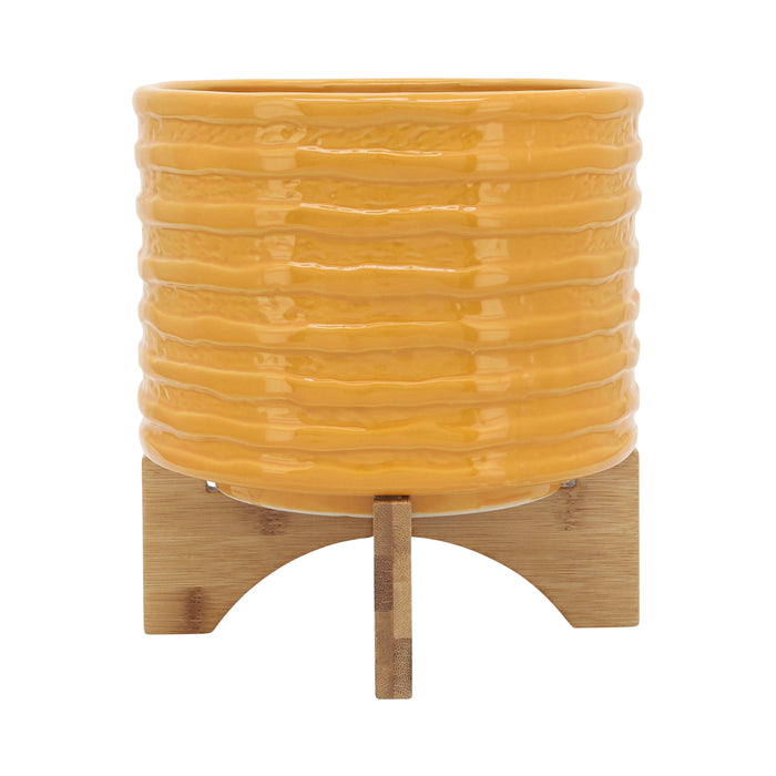 Ceramic Textured Planter With Stand 8" - Mustard