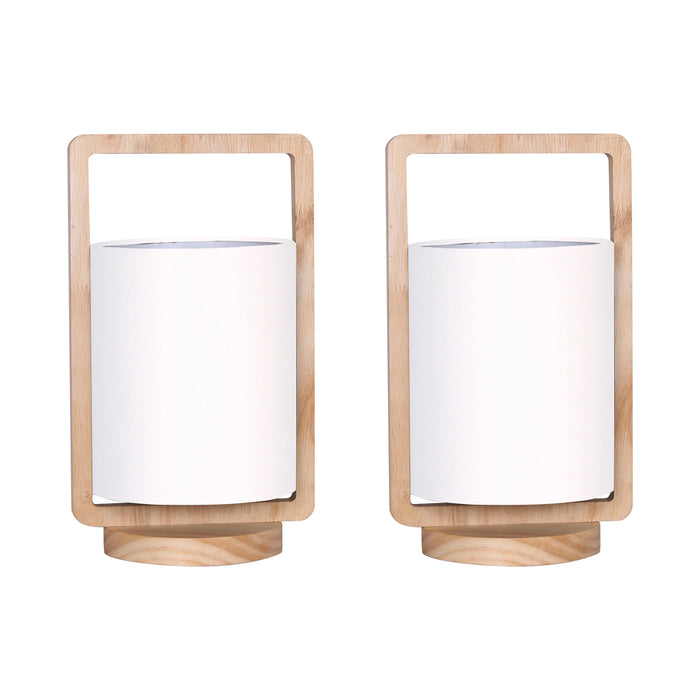 Wood Cylindrical Table Lamps 12" (Set of 2) - Nature Wood / White